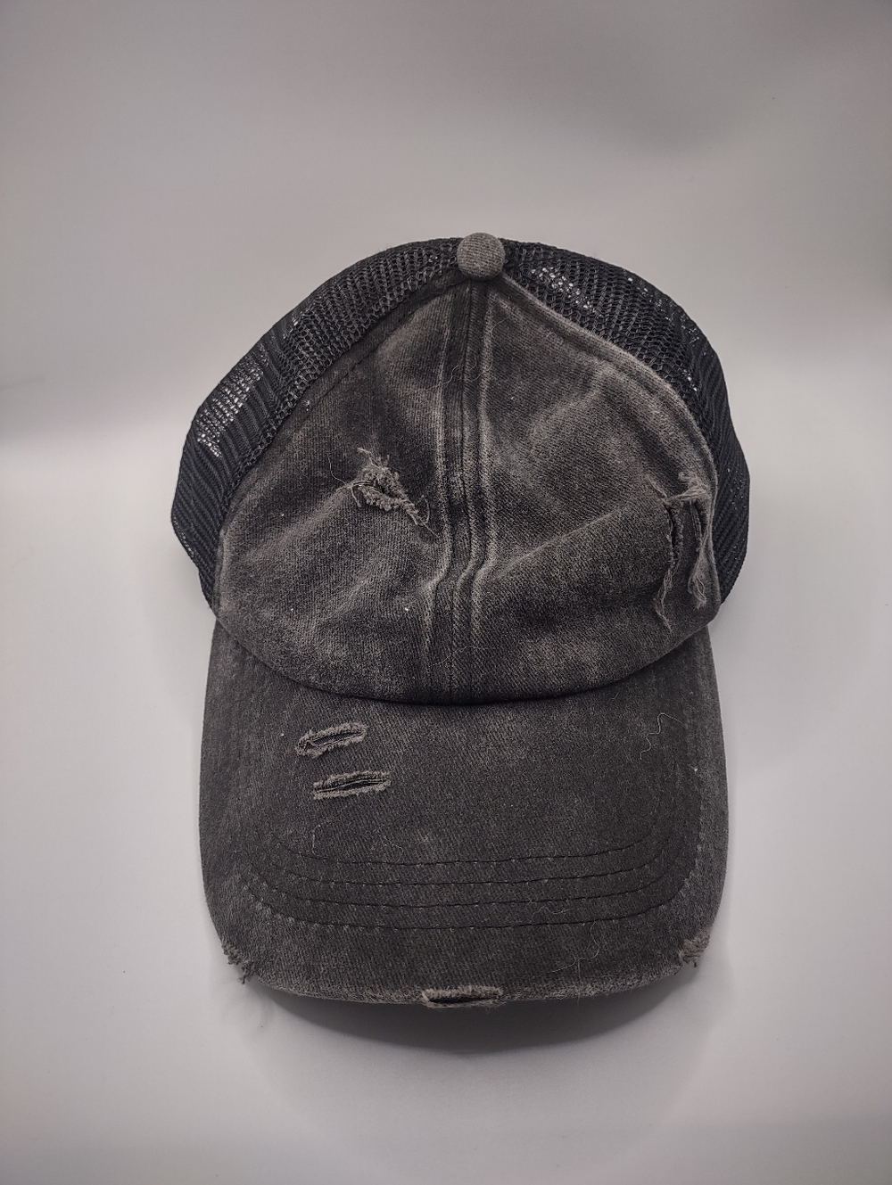 Distressed Black Mesh Back Baseball Cap
